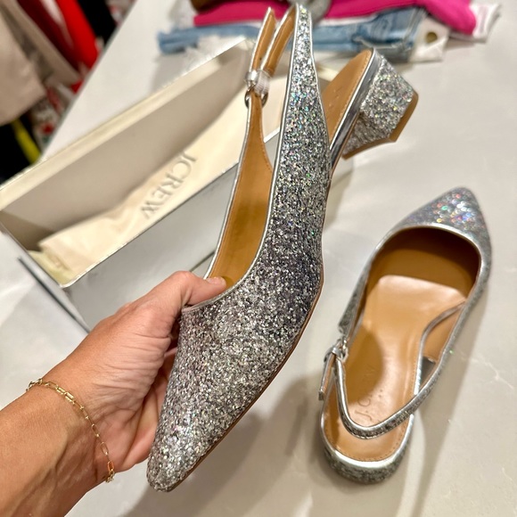 New JCrew Factory Silver Glitter sling backs size 8 - Picture 3 of 5